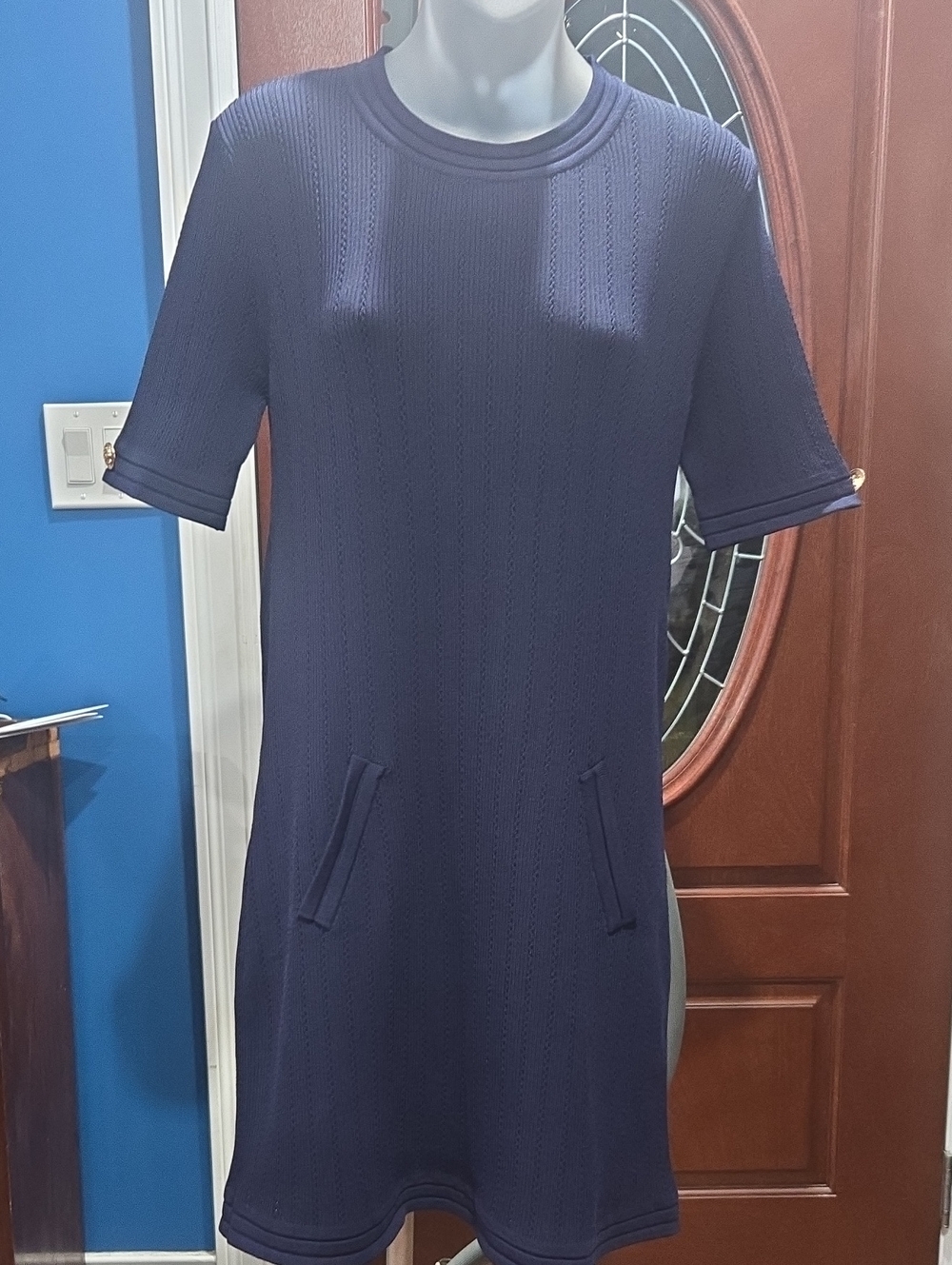 Zara Navy Textured Knit Midi Dress